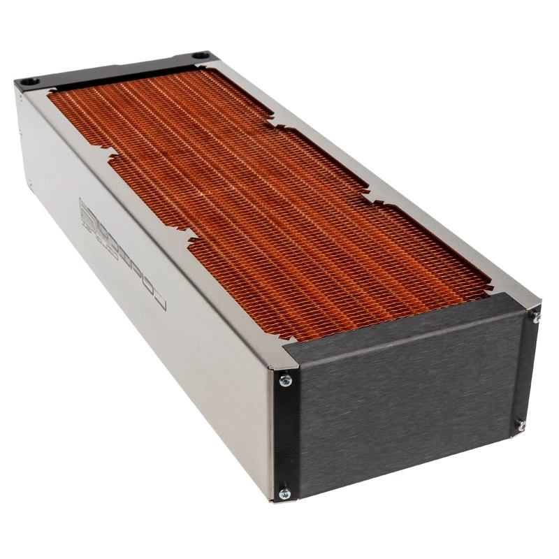Radiatore Aqua-Computer airplex radical 4/360 — alluminio/rame/acciaio inox, 400×140×73 mm