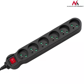Prolunga elettrica MACLEAN MCE225 — cavo 1,5 m, 6 prese AC Type F, per interni, nero