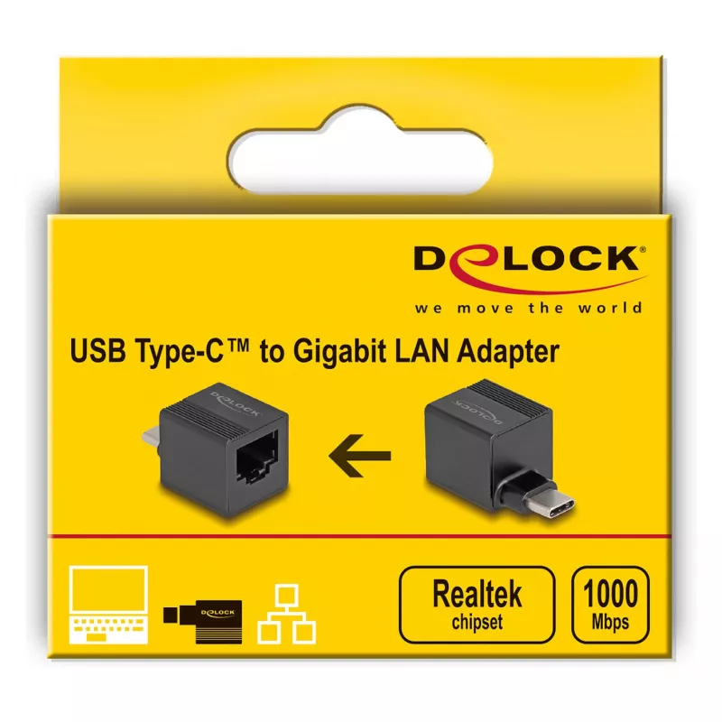 Adattatore DeLOCK USB Type-C a Gigabit LAN mini nero