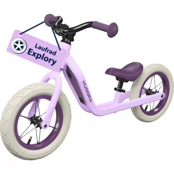 Triciclo HUDORA Explory 12 pollici lavanda – triciclo per bambini piccoli, ruote da 12 pollici, design senza pedali