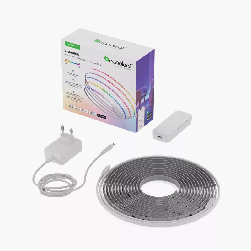 Nanoleaf Essentials NF085K02-5ALS Matter striscia luminosa HD smart multicolore, starter kit, 5 m, 300 LED, oltre 16 milioni di colori, 550 lm, 18 W, 2700-6500 K, Wi-Fi/Bluetooth