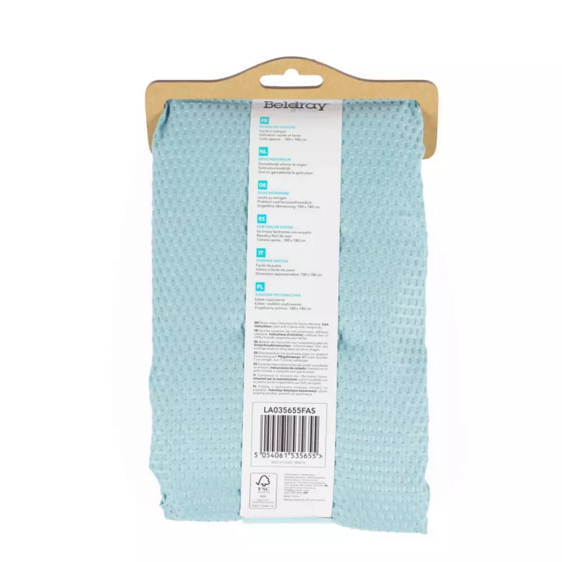 Tenda doccia Beldray LA035655FAS design waffle blu, tenda doccia in tessuto 180x180 cm