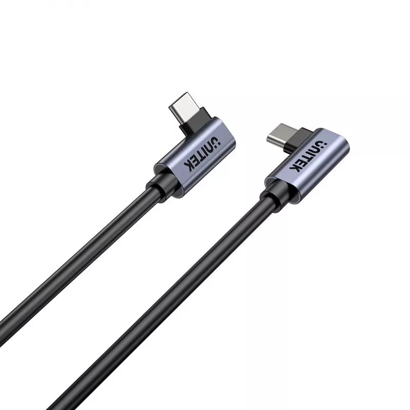 Cavo USB-C Unitek C14147ABK01-1M, 1 m, connettori angolari 90°, USB PD 3.0 100W, dati 480 Mbit/s, nero