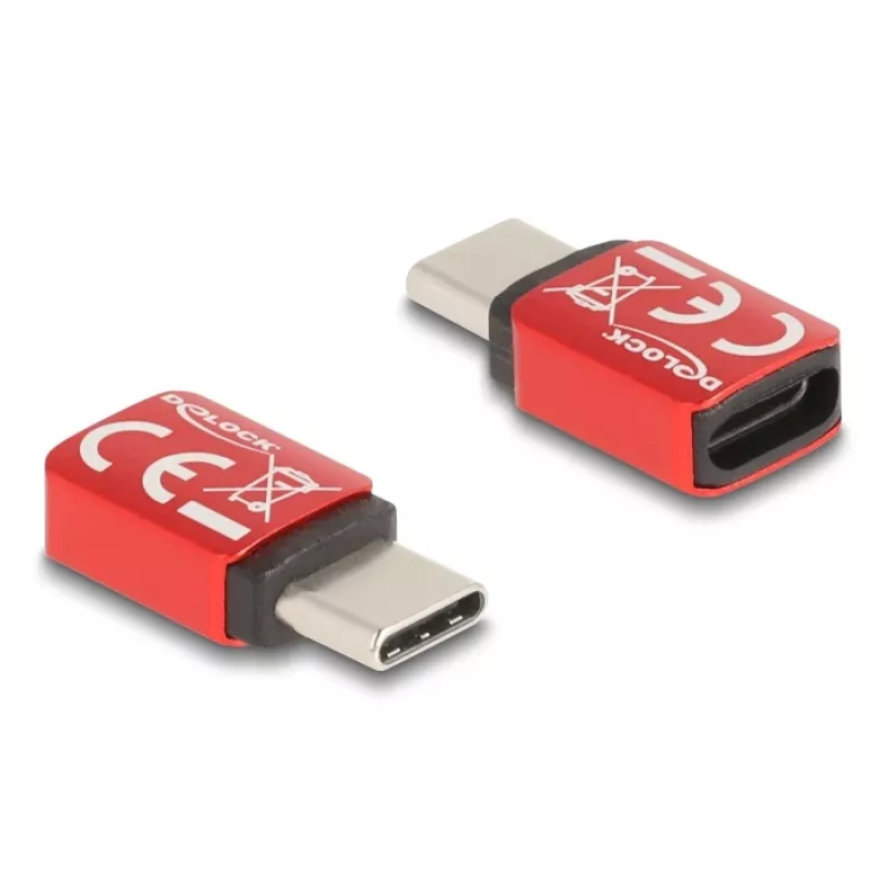 Delock 60689 Blocco dati USB-C, spina USB-C a presa USB-C, 240 W, rosso