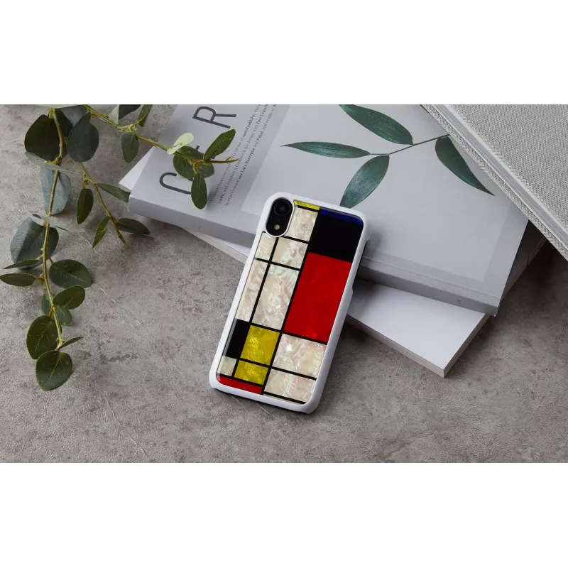 Custodia per smartphone iKins per iPhone XR Mondrian bianco – cover posteriore rigida protettiva