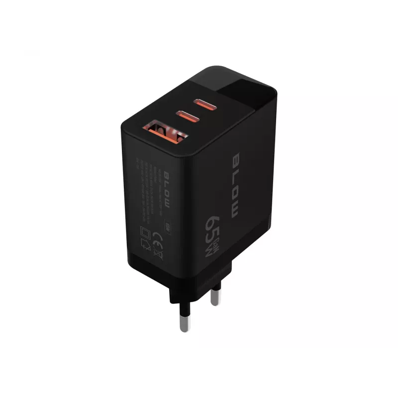 Caricabatterie da parete LCD presa USB + USB-Cx2 PD 65W GAN nero wattmetro