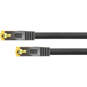Cavo patch RJ45 Serie Python® con cavo Cat. 7, protezione linguetta (RNS®) e treccia in nylon, S/FTP, PiMF, senza alogeni, 600 MHz, OFC, nero, 0,5 m (8070PY-005S)