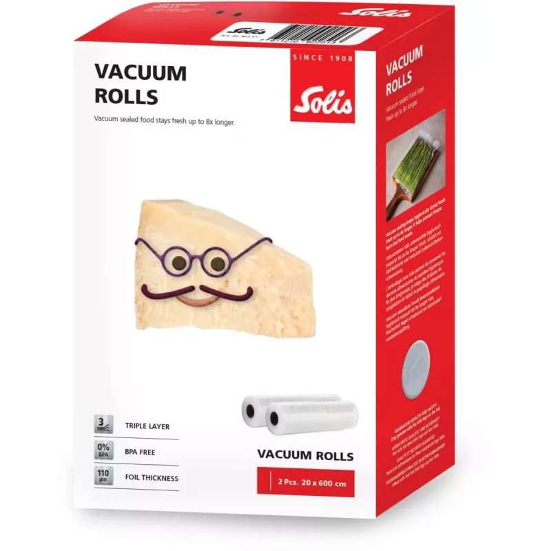 Solis Vac Rolls rotoli per sigillatrice sottovuoto 20 x 600 cm, 2 rotoli