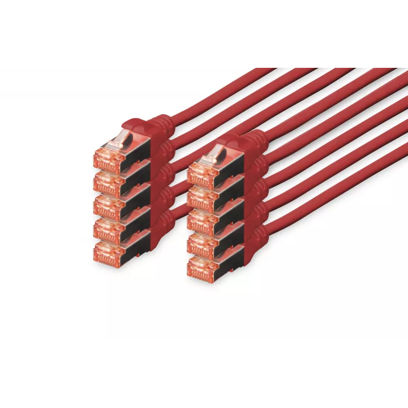 DIGITUS CAT 6 S/FTP set cavi patch DK-1644-010-R-10, 1 m, rosso, 10 pezzi