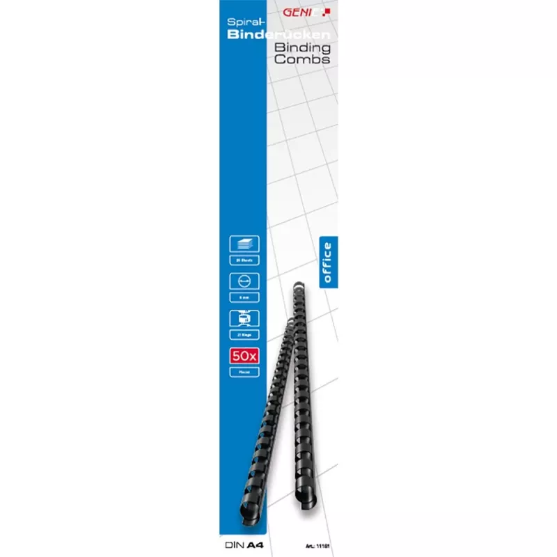 Genie 11181 - dorso per rilegatura - nero - 25 fogli - plastica - 6 mm - 60 mm