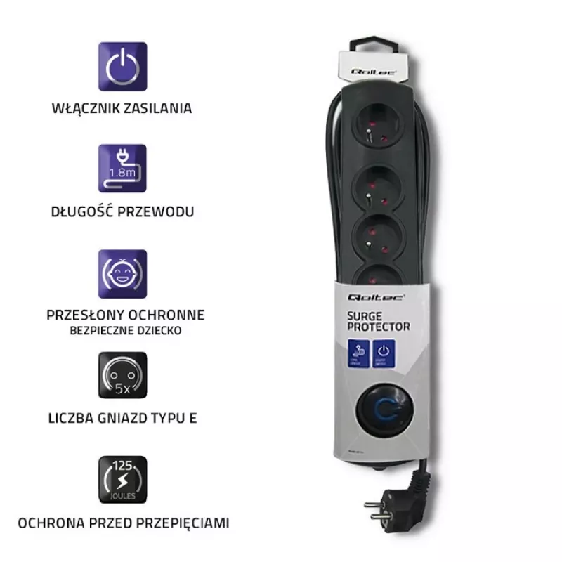 Protezione da sovratensione Qoltec 50269 nero 5 prese AC 230V