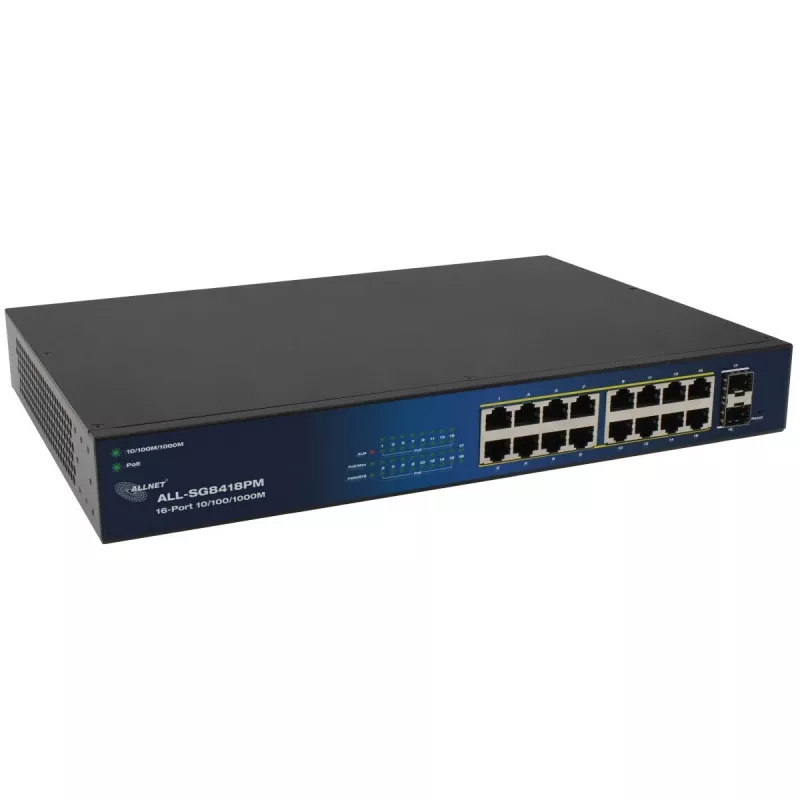Switch PoE ALLNET 16+2P ALL-SG8418PM – 18 porte Gigabit, 16 porte PoE, 2 porte uplink