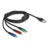 DeLOCK 90156 Cavo di ricarica USB 3-in-1, Type-A a Lightning / Micro USB / USB Type-C, 2 m, multicolore