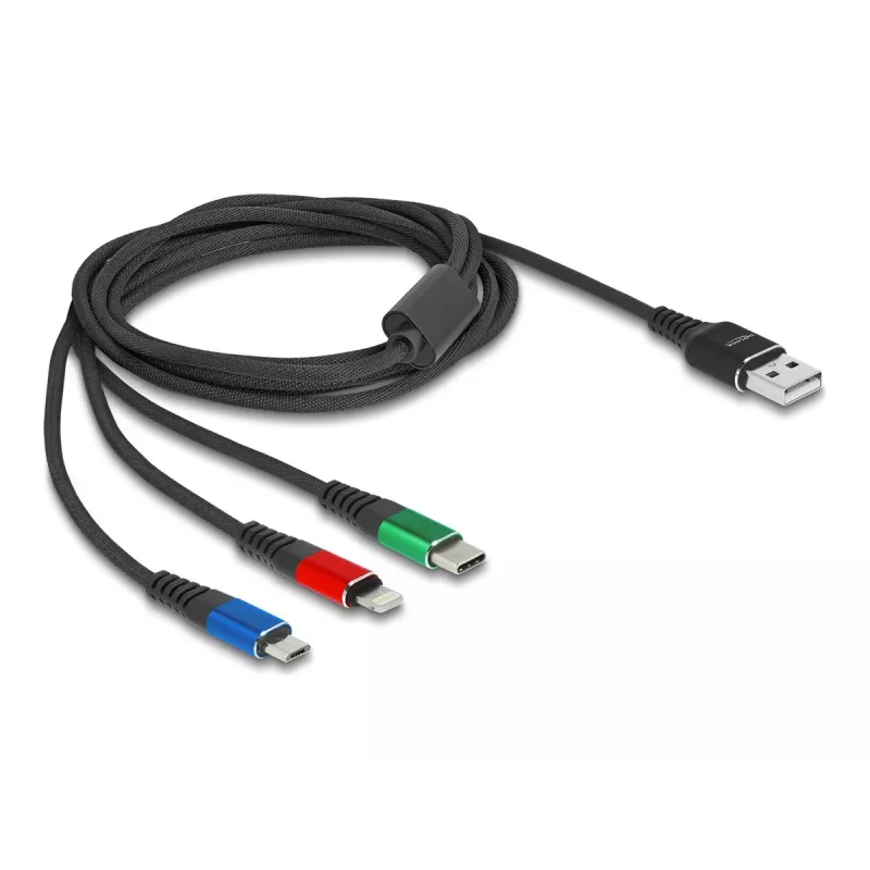 DeLOCK 90156 Cavo di ricarica USB 3-in-1, Type-A a Lightning / Micro USB / USB Type-C, 2 m, multicolore