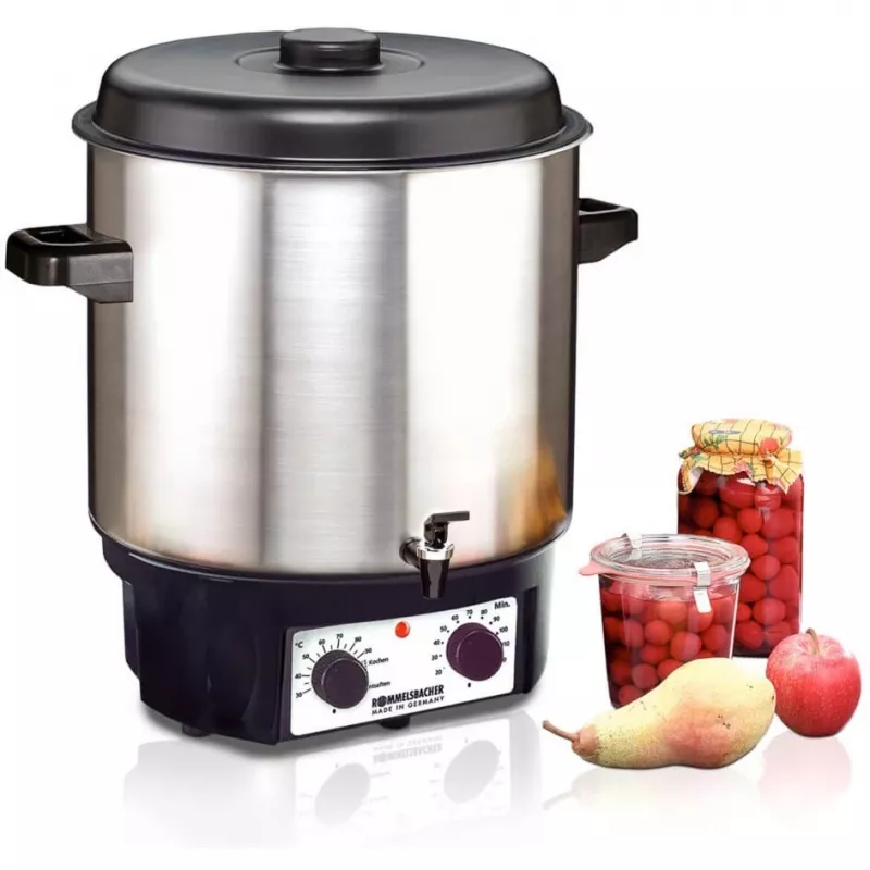 Rommelsbacher KA 2004/E Pentola per vin brulé e conserve con rubinetto di scarico, 27 L, Acciaio inox