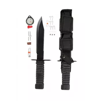 Coltello da sopravvivenza a lama fissa Mil-Tec Special Forces 15368000 – acciaio inox, full tang, lunghezza totale 310 mm, lama 185 mm, nero