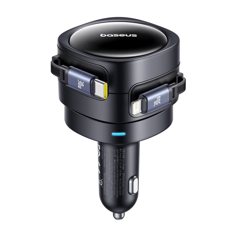 Caricabatterie da auto Baseus Enjoyment Max 60W con cavi USB-C e Lightning, ricarica rapida dual-port