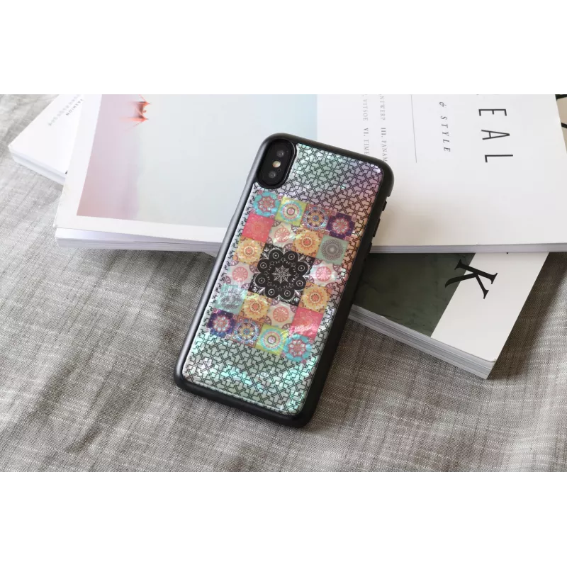 Custodia smartphone iKins per iPhone XS / XS S — design Flower Garden, nero