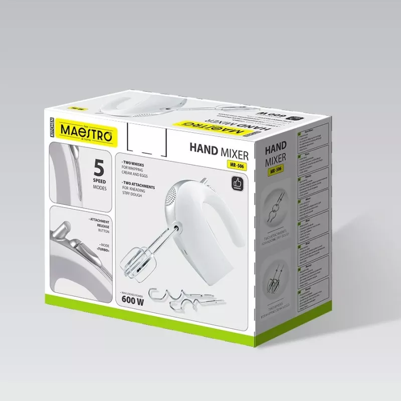 Frullatore a mano Maestro MR-506 – 2 velocità, bianco, frullatore da cucina compatto