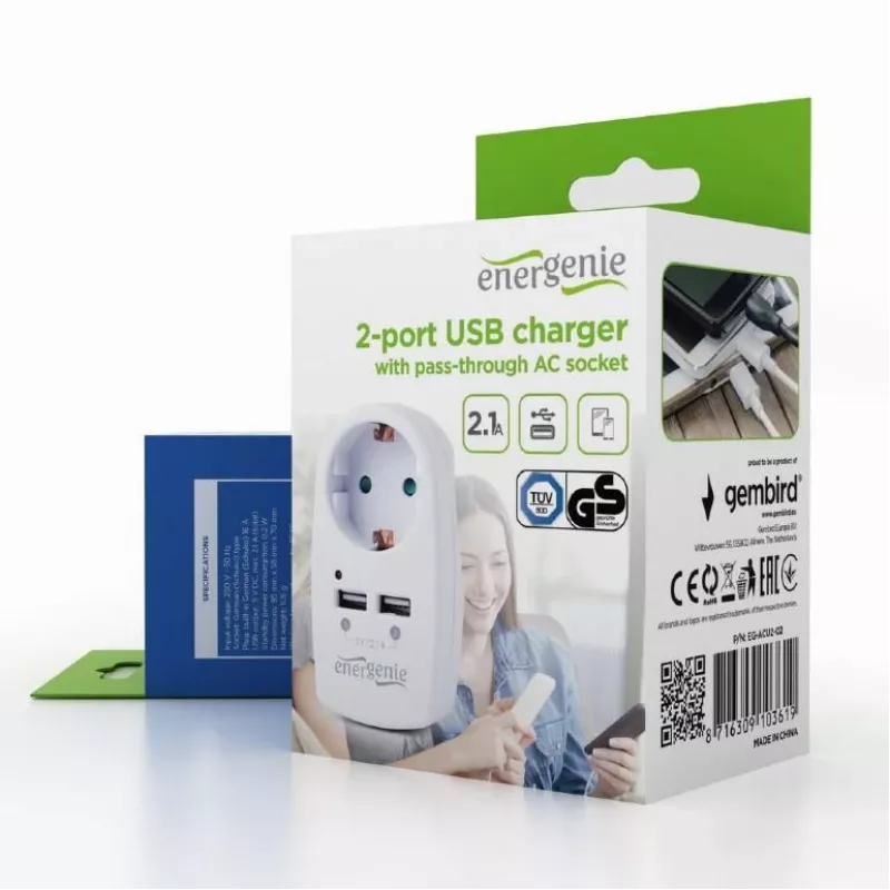 Caricabatterie USB con presa passante/EG-ACU2-02 Gembird