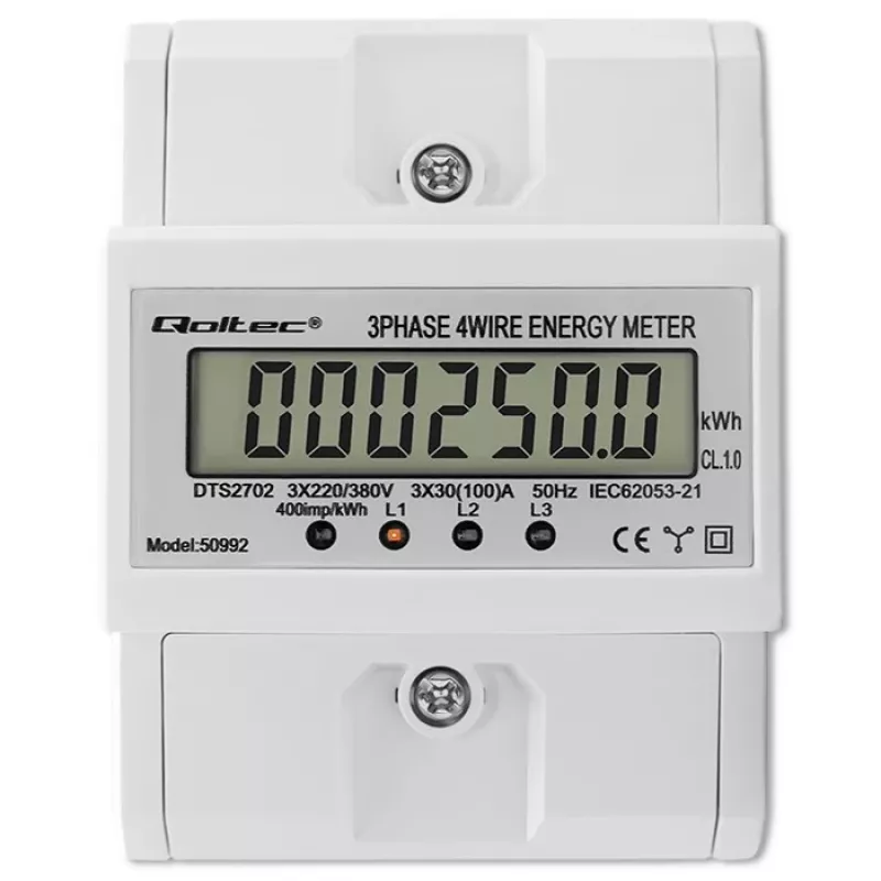 Contatore elettronico trifase QOLTEC 50992 400V 100A
