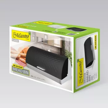 Portapane da tavolo Maestro MR-1676 nero – acciaio inox, coperchio a scatto, 385×255×190 mm