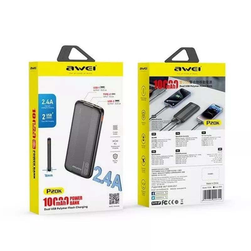 Awei PowerBank P20K 10000mAh nero/nero (10000mAh), powerbank, nero