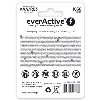 Batterie ricaricabili AAA NiMH everActive EVHRL03-550 1,2 V 550 mAh confezione da 4, cilindriche R03