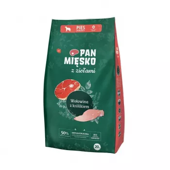 Crocchette per cani Pan Miesko Mr. Meat con Erbe Manzo con Coniglio M 20 kg sacco, per razze di taglia media, proteine 30% grassi 20%