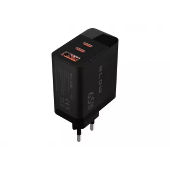 Caricabatterie da parete LCD presa USB + USB-Cx2 PD 65W GAN nero wattmetro