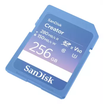 Scheda di memoria SD SanDisk Creator UHS-II 256 GB con alte velocità di trasferimento fino a 280 MB/s