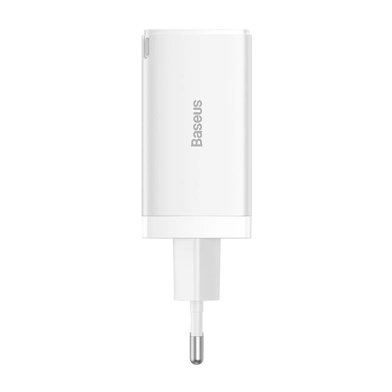 Caricabatterie da parete Baseus GaN5 Pro 65W — USB + 2×USB-C (QC3.0, PD3.0) con cavo USB-C 1m, bianco