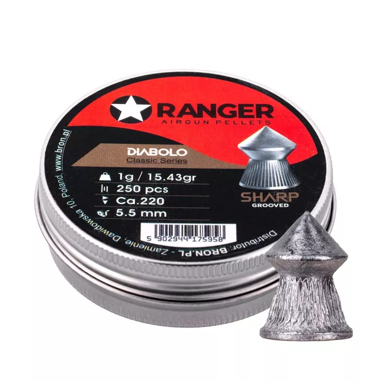 5,5 mm RANGER Diabolo Professional Sharp Grooved Point 250 pallini