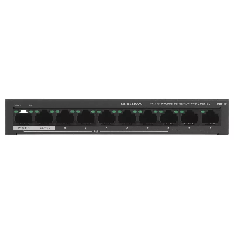 Switch Mercusys MS110P 10 porte 10/100Mbps POE+ 8 porte (Versione 1.0)