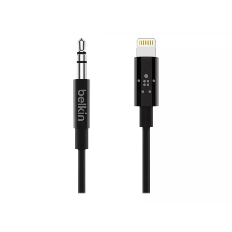 Cavo Belkin Lightning a jack cuffie - Lightning maschio a mini jack stereo maschio - 91,4 cm - nero - per Apple iPhone (Lig