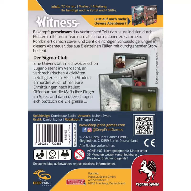 Deep Print Games: Witness - Il Club Sigma, gioco di enigmistica