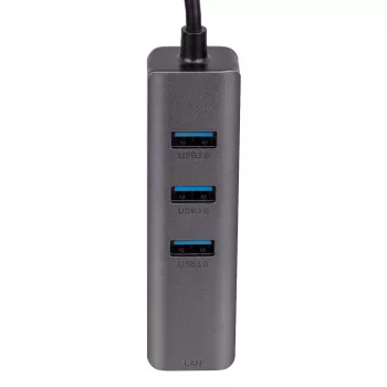 Hub USB-C Akyga AK-AD-66 con 3x USB 3.0 e Gigabit Ethernet, 15 cm, nero