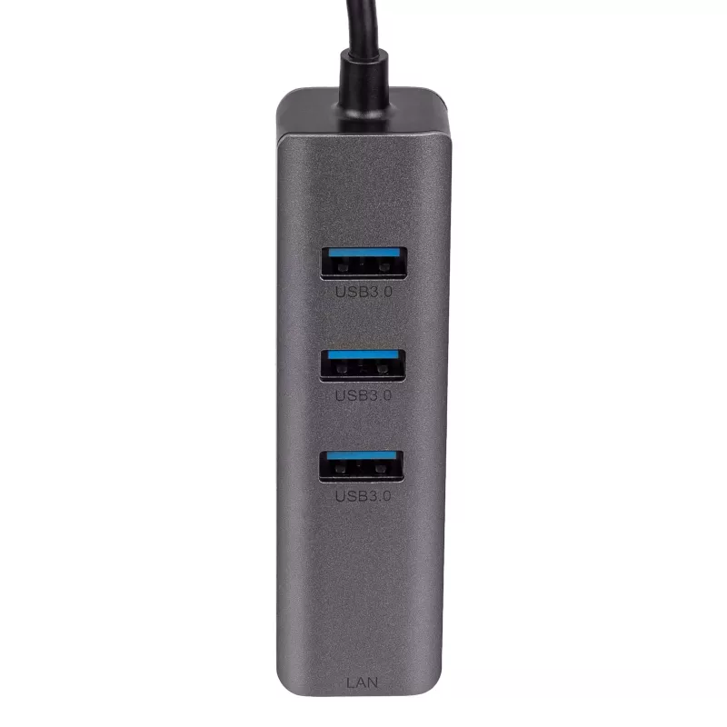 Hub USB-C Akyga AK-AD-66 con 3x USB 3.0 e Gigabit Ethernet, 15 cm, nero