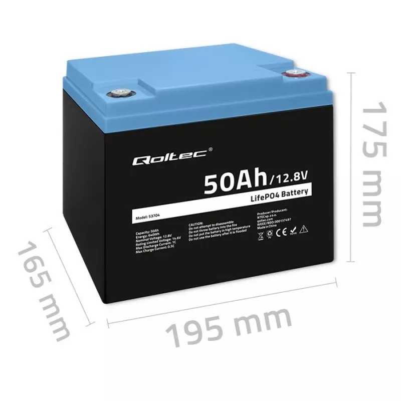 Batteria LiFePO4 QOLTEC 12,8 V 50 Ah (modello 53704) per backup e accumulo di energia