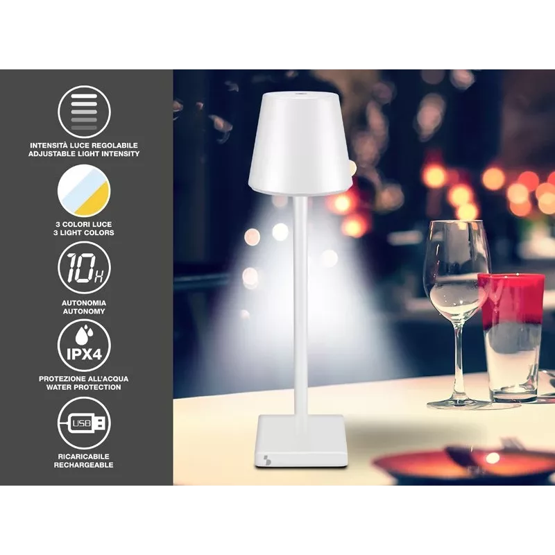 Lampada da tavolo ricaricabile Beper P201UTP102, interruttore touch, 2 W