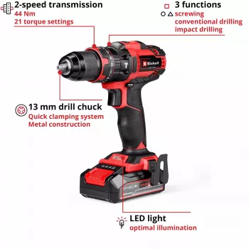 Einhell TE-CD 18/44 Li-i 24000 RPM 1,59 kg nero, rosso