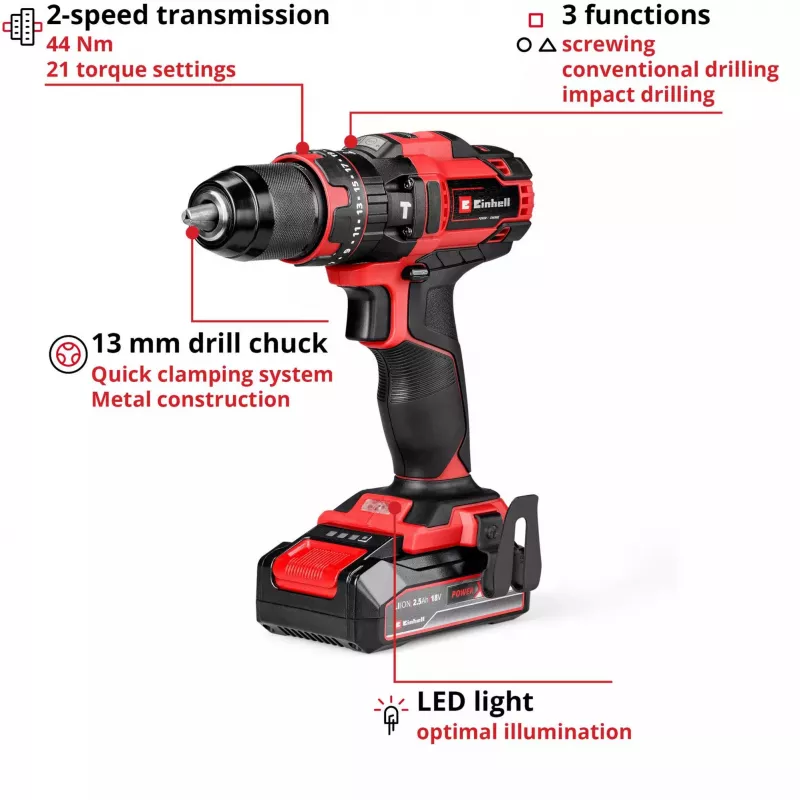 Einhell TE-CD 18/44 Li-i 24000 RPM 1,59 kg nero, rosso