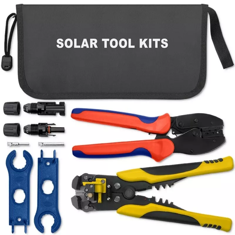 Set di attrezzi solari Qoltec compatibile con connettori MC4 | pinza crimpatrice + spellafili automatica