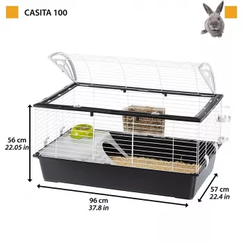 Gabbia FERPLAST Casita 100 per conigli e porcellini d'India, metallo/plastica, 960×570×560 mm, tortora/bianco