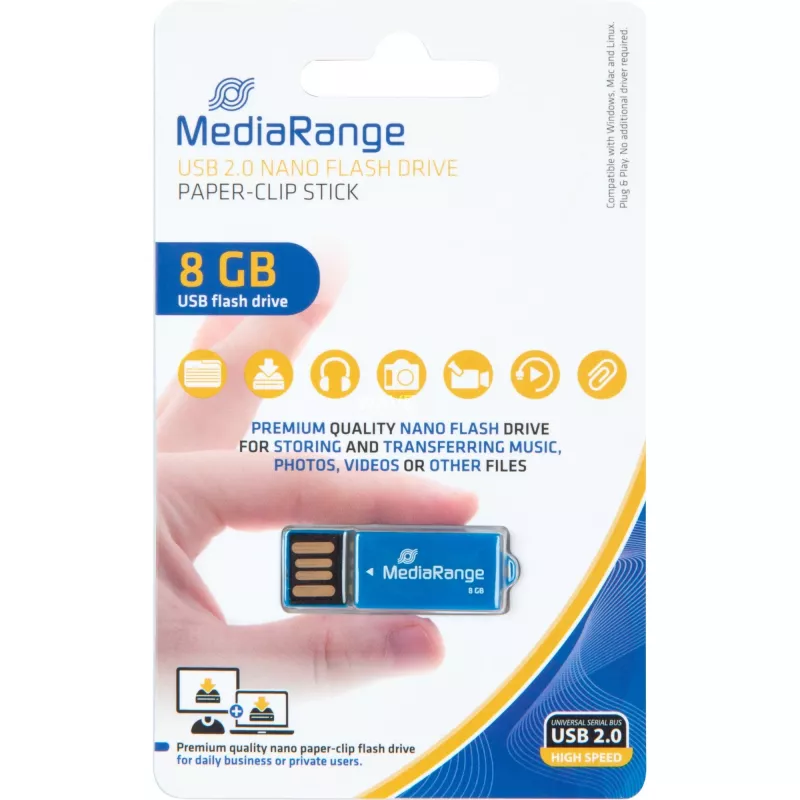 USB Nano 8 GB, chiavetta USB blu, USB-A 2.0, con funzione clip per ufficio