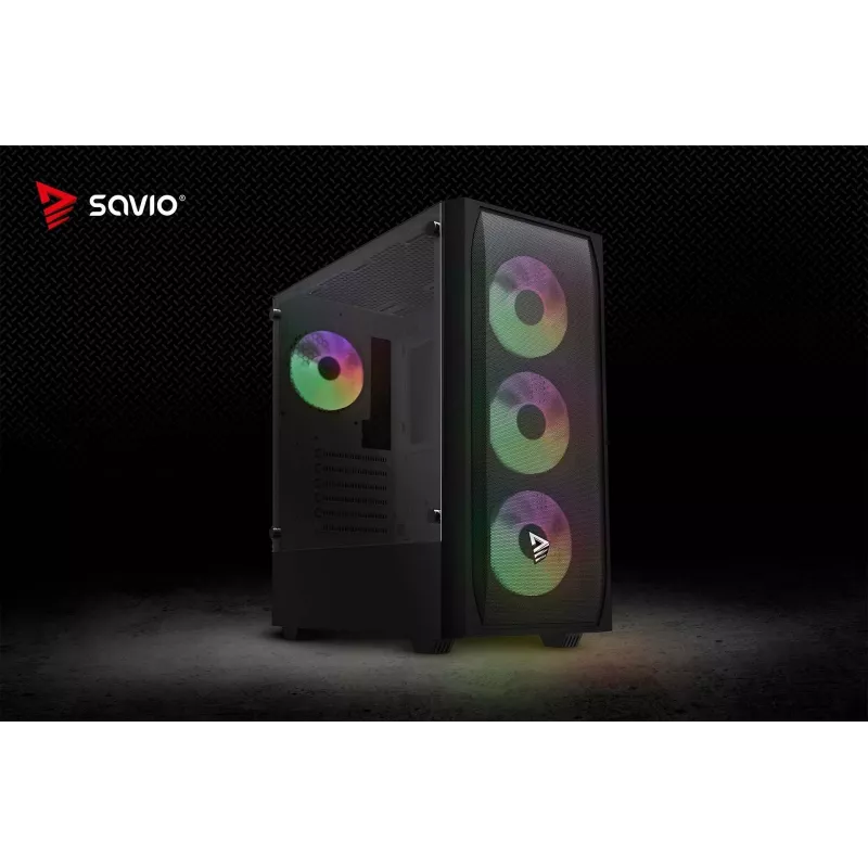 Case PC SAVIO Noctis Flow RGB — Cube, ATX/Mini-ITX, 3x ventole frontali da 120 mm, pannello laterale in vetro temperato, GPU max 35 cm