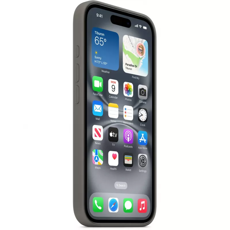 Custodia Apple iPhone 16 in silicone con MagSafe grigio pietra