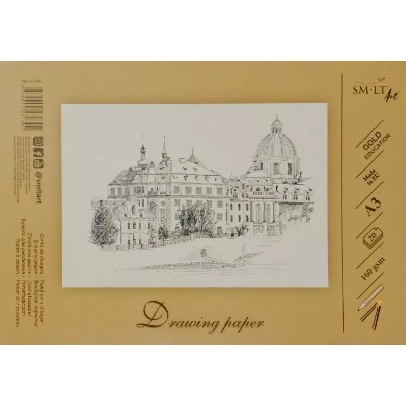 Carta da disegno e schizzo SMLT A3, 160 g/m², 20 fogli, incollata