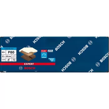 Fogli abrasivi Bosch 93x186 mm K80, 50 pezzi, 8 fori, per legno e vernice (Expert)