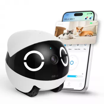 Robot monitor per animali Enabot Rola Mini — Wi-Fi, batteria 5000 mAh, 3 MP, campo visivo 137°, bianco/nero